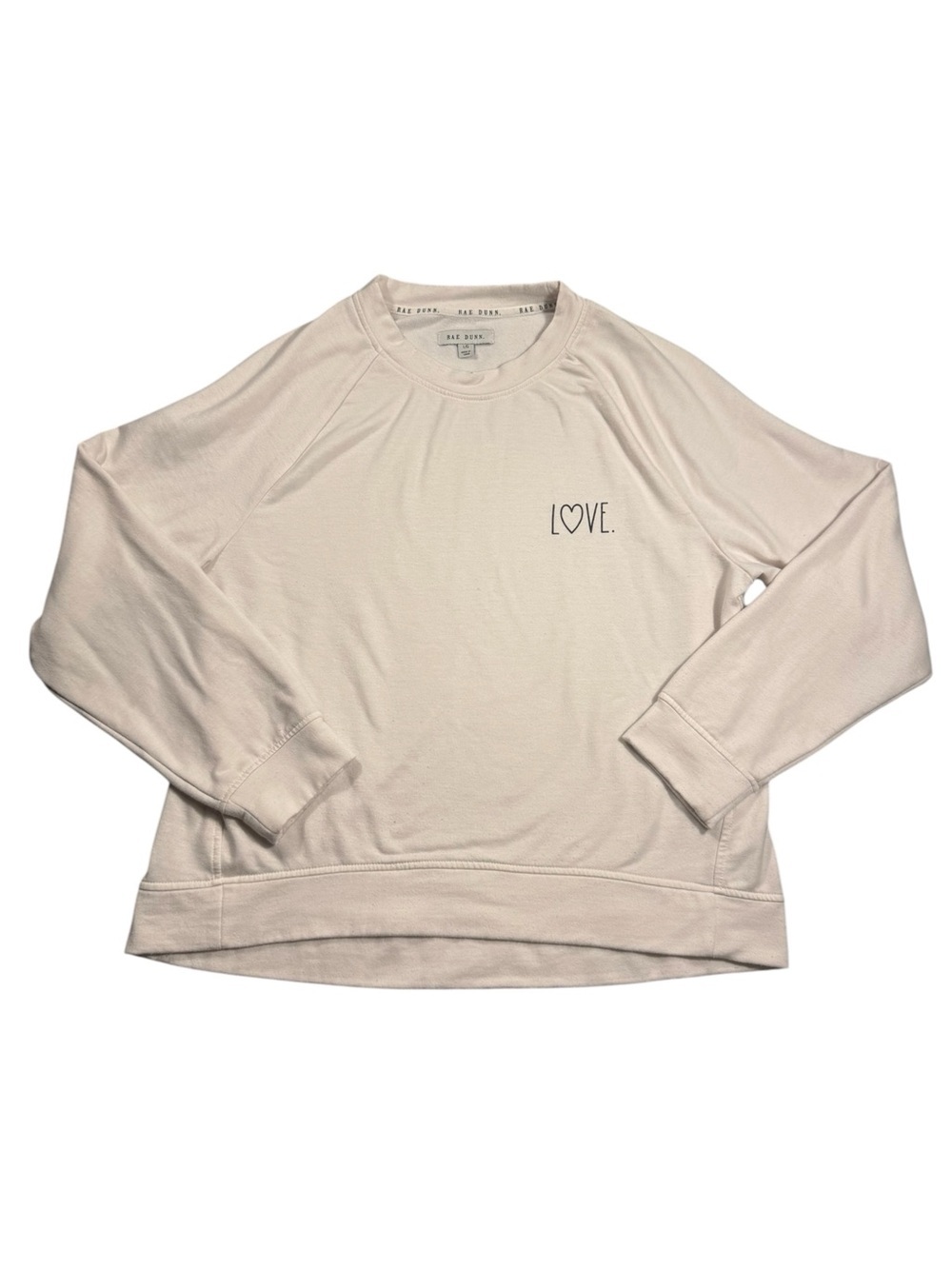 Rae Dunn Large LOVE. Crewneck Sweatshirt Raglan Sleeve Soft Cream Cozy Lounge